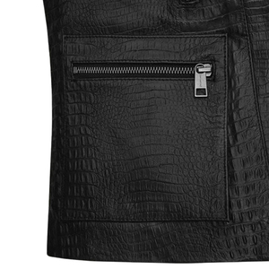 Chaleco de Cuero Genuino con Estampado de Cocodrilo Negro para Hombre, Chaleco de Motociclista sin Mangas - Product Image 5
