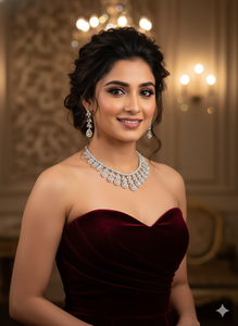 Conjunto de Collar de Lujo con Diamantes Americanos en Corte Pera y Elegante Gargantilla de Circonita Cúbica en Forma de Lágrima con Pendientes Largos Colgantes, Set Nupcial para Boda - Product Image 1