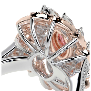 Anillo de Dos Tonos con Diamantes Rosados Vívidos en Corte Marquesa, Diseño Floral y Halo de Diamantes Blancos en Espiral con Banda Pavé - Product Image 5