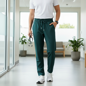 Pantalon de jogging médical vert foncé pour homme avec cordon de serrage à la taille et poches |   Pantalons de survêtement décontractés Performance Comfort pour l'hôpital - Product Image 3