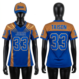 Camiseta de Fútbol Americano para Mujer, 260 GSM, Poliéster Transpirable, Paneles Amarillos y Negros en los Hombros, Sublimación Personalizada, Tackle Twill - Product Image 4