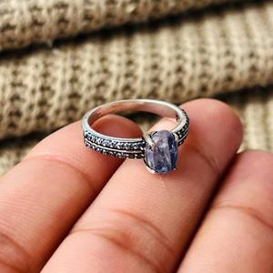<b>Blue</b> Chalcedony Solitaire Brass <b>Ring</b> Silver Plated Accent Statement Womens <b>Ring</b> For Wholesale - Product Image 2