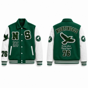 แจ็คเก็ต Letterman แบบ OEM ขายส่ง แจ็คเก็ต Varsity ปักลาย Chenille แจ็คเก็ต Varsity ปักลายปักโลโก้ตามสั่ง ตัวเสื้อทำจากผ้าขนสัตว์ แขนเสื้อทำจากหนัง - Product Image 6