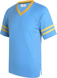 <b>Red</b> V-Neck Short Sleeve Sport Jersey With Yellow <b>Stripes</b> Quick Dry Polyester Casual Shirt Summer Wear - Product Image 3