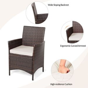 3-Piece Patio Rattan Conversation Set with Cushions & Glass <b>Table</b> <b>Top</b> for Garden <b>Decor</b> - Product Image 2