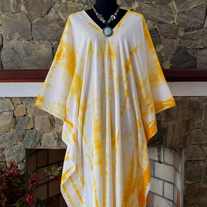 Vestido Maxi Kaftan de Rayón Teñido a Mano con Técnica Japonesa Shibori, Talla Grande, Corte Holgado, Estilo Boho para Mujer - Product Image 1