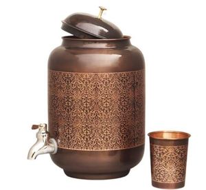 Copper-Treated Double Wall <b>Water</b> <b>Container</b> with Straw and Handle-Morning Drinking Solution Easy & Healthy Storage & Serving - Product Image 6