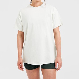 Camiseta de Cuello Redondo para Mujer, Color Blanco Sólido, Corte Holgado, Informal, Tejido de Punto Transpirable, Manga Corta, para Todas las Temporadas - Product Image 1