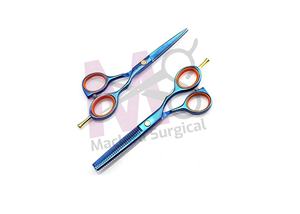 Tijeras de peluquero de acero inoxidable de alta calidad MACLURA, tornillo ajustable, tijeras de adelgazamiento de borde, mango de goma, Color Plasma azul - Product Image 6