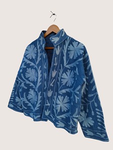 Veste en coton brodée de style chinois à col mandarin et manches trois quarts pour adulte, vêtement d'extérieur décontracté d'automne - Product Image 3