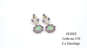 Pendientes colgantes de circonia cúbica con diseño floral romántico, con piedras dobles de rubí y esmeralda, latón chapado en Mehandi, joya de fiesta para mujer. - Product Image 2