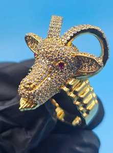 Bague Tête de Chèvre en Moissanite pour Hommes, Bande Pavée Plaqué Or, Argent 925 Original, Cadeau Hip Hop pour Amateurs d'Animaux et Amis - Product Image 6