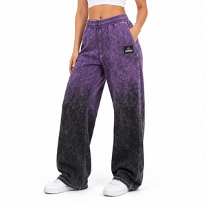 Pantalones de chándal de felpa con lavado ácido para mujer, de talle alto, con cordón, estilo jogger, corte holgado, vintage, para el día a día y comodidad. - Product Image 1