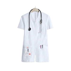Tenues médicales en polyester/coton tissé pour femmes, ensembles deux pièces à manches courtes, vêtements de travail d'hôpital, uniforme blanc de médecin - Product Image 3