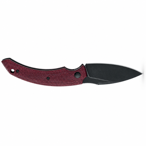 Couteaux à lame fixe rouge bordeaux avec manche texturé, lame noire pointue, poignée incurvée et protège-doigts pour usage extérieur - Product Image 5