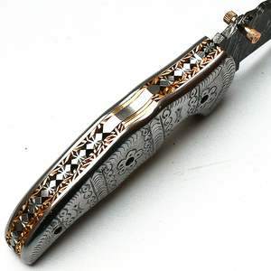 Cuchillo Plegable de Acero de Damasco Hecho a Mano con Mango de Hueso Grabado, Cuchillo de Bolsillo para Camping, Personalización OEM Disponible - Product Image 3