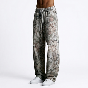 Pantalones Deportivos Holgados de Camuflaje para Hombre, 100% Algodón, Cintura Elástica con Cordón, Pierna Ancha, Estilo Casual, Personalizables con Logotipo - Product Image 1