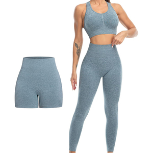 Ensemble de yoga 2 pièces pour femme, col rond, bretelles réglables, taille haute, soutien-gorge et leggings sans manches en polyester/coton élastique - Product Image 1