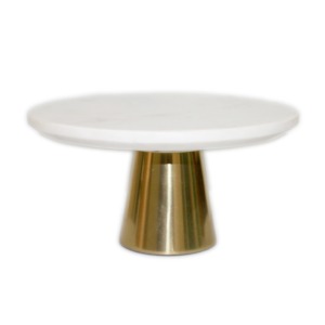 Circular <b>Marble</b> <b>Cake</b> <b>Stand</b> with Gold Base 1 Piece Stone Material - Product Image 2