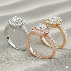 Anillo de Compromiso con Corte Diamante y Halo, Estilo Vintage, Chapado en Oro Certificado - Product Image 4