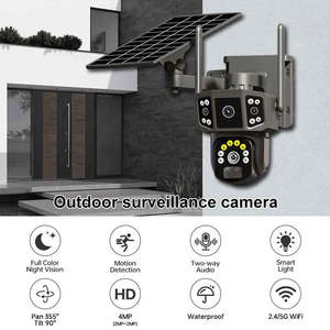 กล้องวงจรปิดเลนส์คู่4MP HD 4G Wi-Fi ตรวจจับการเคลื่อนไหว PTZ ซิมการ์ดพลังงานแสงอาทิตย์กล้องเครือข่ายแบตเตอรี่พลังงานต่ำ
