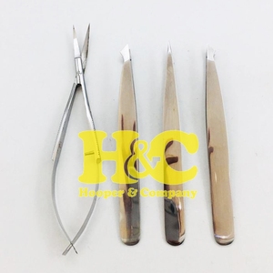 Juego de pinzas y tijeras para cejas plateadas de acero inoxidable, sostenible, con 3 pinzas y 1 tijera - Product Image 5