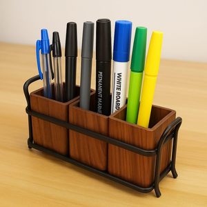 Porte-couverts en bois avec support métallique, organiseur de cuillères, fourchettes et couteaux, porte-ustensiles pour comptoir de cuisine, table à manger - Product Image 3
