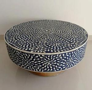 Mesa con Incrustaciones de Hueso de ILAHI, Diseño Moderno con Detalles de Ágata, Almacenamiento Portátil, Muebles para el Hogar - Product Image 1