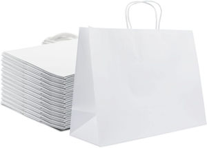 Sac de courses en papier blanc personnalisé avec poignée en corde, sac d'emballage cadeau pour épicerie, sac en papier écologique imprimé avec logo, vente en gros - Product Image 4