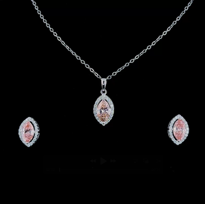 Elegant Marquise Pink Lab Grown Diamond Halo <b>Necklace</b> and Earrings Set in White Gold - Product Image 1