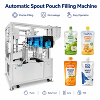 Machine de remplissage polyvalente pour sachets à bec verseur, idéale pour les aliments pour bébés, les purées de fruits, les jus et les boissons lactées.