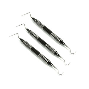 Sonde de diagnostic dentaire en acier inoxydable à double extrémité, instrument parodontal, poignée moletée noire, manuel, classe I - Product Image 2