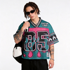 Maillot de sport streetwear en mesh épais personnalisé avec impression par sublimation, coupe athlétique oversize sur le devant, respirant, manches courtes, OEM - Product Image 3