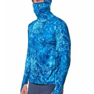 Men's Long Sleeve Blue Tie-Dye Waterproof Quick Dry UPF 50 Pullover Fishing Shirt 100% Polyester Outdoor Top - Product Image 2