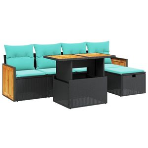 Set di divani da giardino in polyrattan nero da 6 pezzi con cuscini, mobili da esterno - Product Image 2