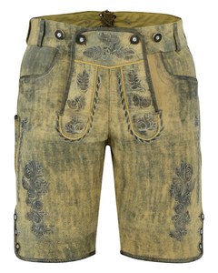 Shorts bavarois pour hommes, taille haute, motif floral brodé, fermeture boutonnée, longueur bermuda, en toile, style vintage - Product Image 1