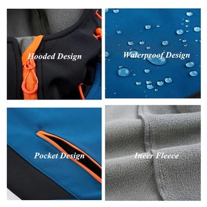 Custom Softshell Jacket Men Fleece Lined Blue Red Grey Navy Waterproof Hooded Color Block Full Zip Up Outdoor Warm Coat - Product Image 6