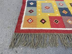 Alfombra de Yute y Lana Tejida a Mano, Multicolor con Borde Rojo, Ecológica, Moderna, de Pelo Corto, Tamaño Personalizado para Pasillo, Cocina, Sala de Estar - Product Image 6