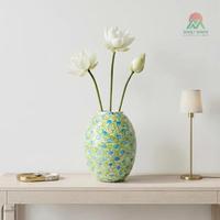 Vase ovale en céramique avec motif écaille vert-bleu pour la décoration intérieure et le rangement des fleurs