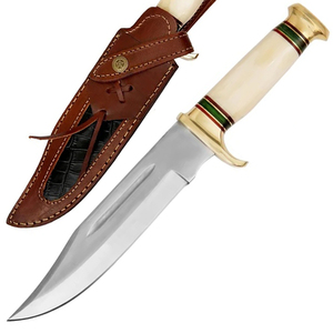 Cuchillo Bowie de Caza de Hoja Fija de Acero D2 Hecho a Mano con Empuñadura de Hueso de Camello y Funda de Cuero, Regalo Ideal - Product Image 1