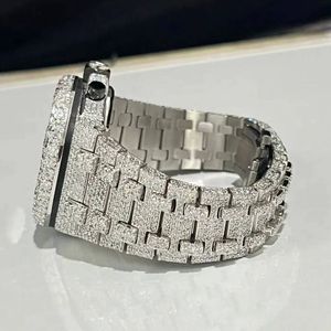 Montre de luxe pour homme avec diamants, bracelet en acier inoxydable, fermoir déployant, mouvement à quartz 20 mm, boîtier argenté - Product Image 4