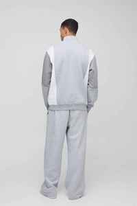 Sweat-shirt zippé gris et blanc pour homme, coupe oversize, col montant, style décontracté automne, tricoté à manches longues - Product Image 4
