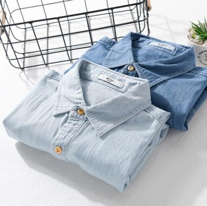 <b>Men's</b> Denim Short Sleeve Shirt Solid Color Button Down Casual Summer Cotton Regular Fit Turn-down Collar Medium Wash - Product Image 2