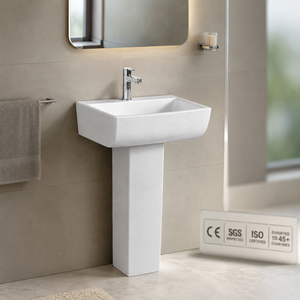 Lavabo de Pedestal Rectangular con Grifo de un Solo Orificio, Diseño Minimalista, Desagüe de Suelo, Capacidad de 12L, Acabado Pulido - Product Image 3
