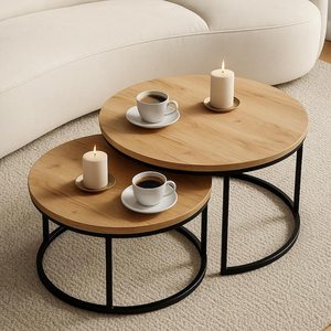 High Quality Nordic <b>White</b> Black Print <b>Round</b> Nesting <b>Tables</b> Set for Home Apartment Furniture Metal Coffee <b>Table</b> - Product Image 2