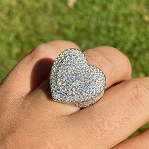 Luxury Heart Ring Iced Out Hip Hop Bling Heart Shape Ring Gold Plated Statement Jewelry - Product Image 3