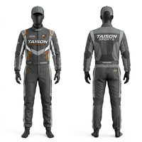 Combinaison de karting personnalisée sublimée, tissu polyester Cordura 320 GSM, bleu, noir, blanc, design de panneaux de course