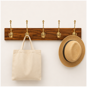 Luxury Solid Wood Wall Mounted Coat <b>Rack</b> with 5 Antique Brass Hooks Vintage Gold Decorative Rail for Bedroom and Office - Product Image 2