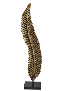 ประติมากรรมใบเฟิร์นอะลูมิเนียมเคลือบทองเหลืองโบราณ งานศิลปะพฤกษศาสตร์แบบมินิมอล ตั้งบนฐานหินอ่อนสีดำ สำหรับตกแต่งบ้านสมัยใหม่ - Product Image 3