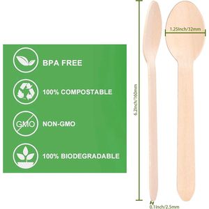 Cucharas Desechables de Madera, Paquete de 100, Biodegradables y Ecológicas, 6.3 Pulgadas de Largo - Product Image 1